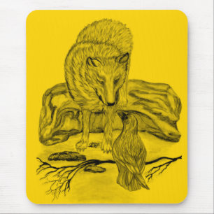 Wolf and Raven black and yellow design Mouse Pad