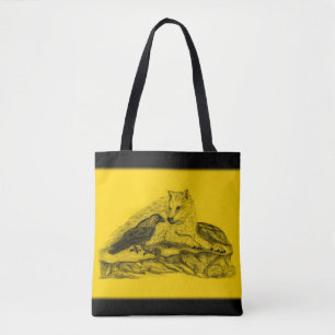 Wolf and Raven - Black and Yellow Design Tote Bag