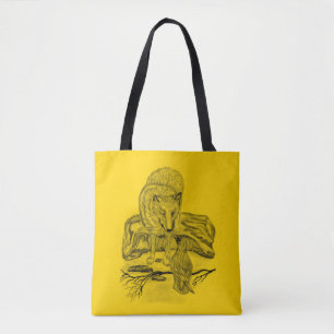 Wolf and Raven - Black and Yellow Design Tote Bag