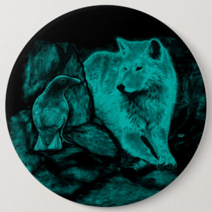 Wolf and Raven in the Night 6 Cm Round Badge