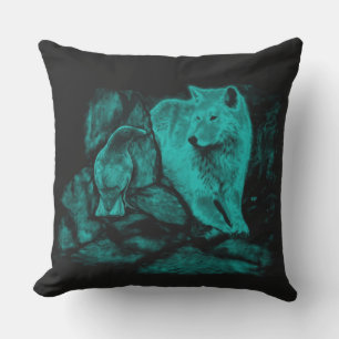 Wolf and Raven in the Night Cushion
