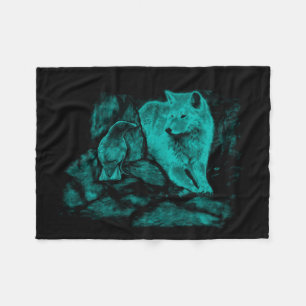 Wolf and Raven in the Night Fleece Blanket