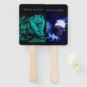 Wolf and Raven in the Night Hand Fan