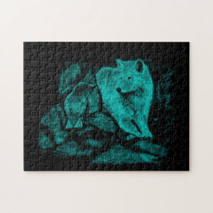 Wolf and Raven in the Night Jigsaw Puzzle