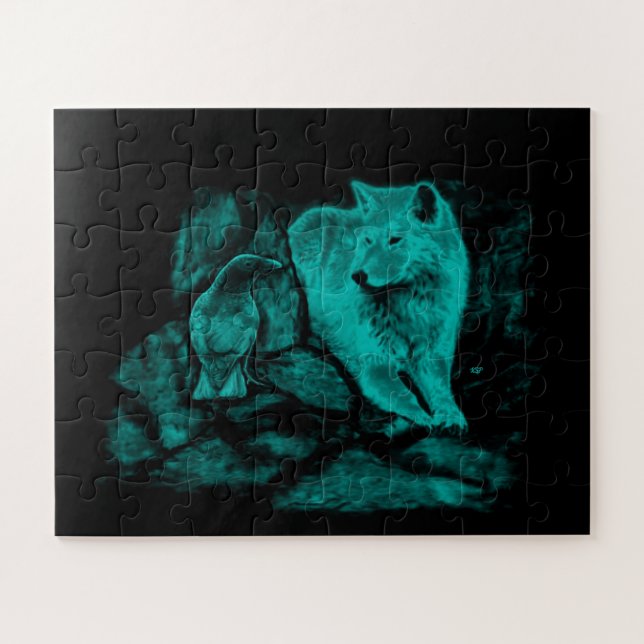 Wolf and Raven in the Night Jigsaw Puzzle (Horizontal)