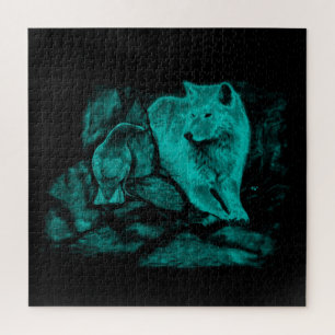 Wolf and Raven in the Night Jigsaw Puzzle