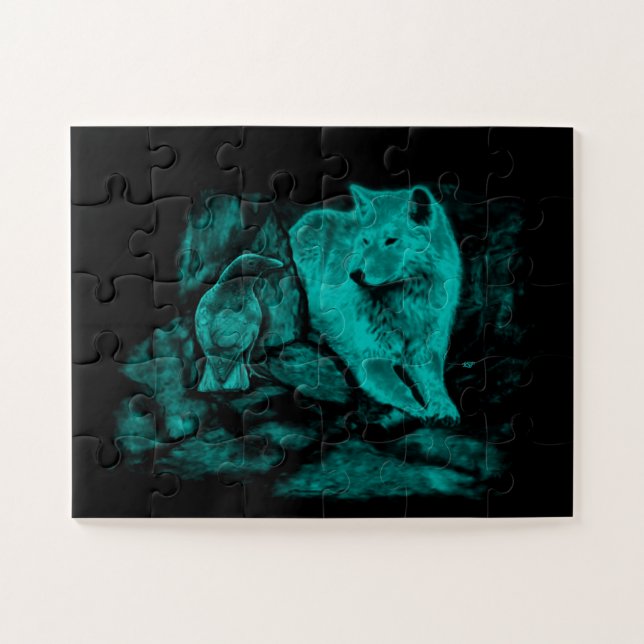Wolf and Raven in the Night Jigsaw Puzzle (Horizontal)