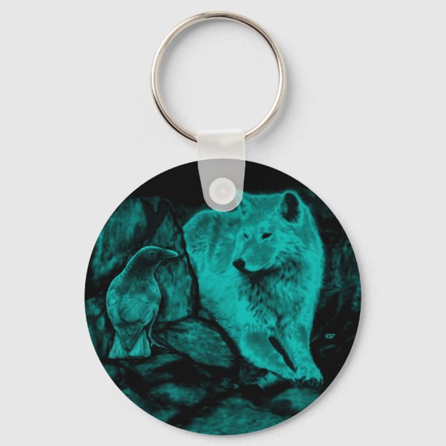 Wolf and Raven in the Night Key Ring (Front)