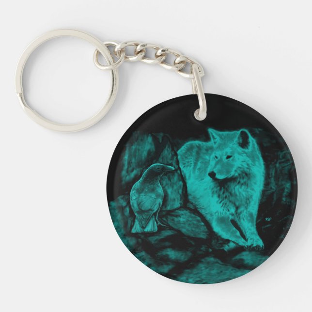 Wolf and Raven in the Night Key Ring (Front)