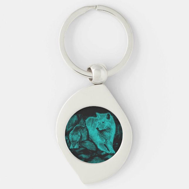 Wolf and Raven in the Night Key Ring (Front)