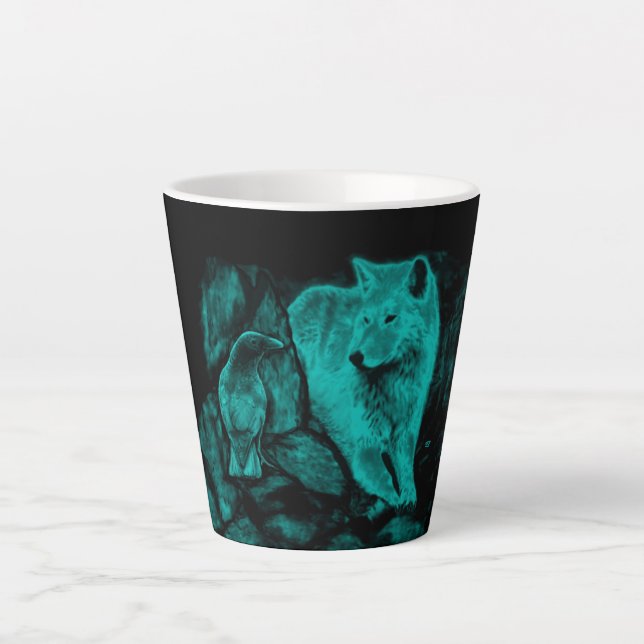 Wolf and Raven in the Night Latte Mug (Front)