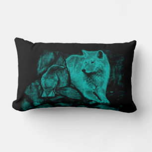 Wolf and Raven in the Night Lumbar Cushion