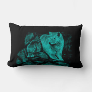 Wolf and Raven in the Night Lumbar Cushion