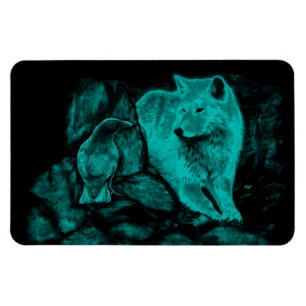 Wolf and Raven in the Night Magnet