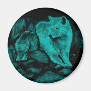 Wolf and Raven in the Night Magnet