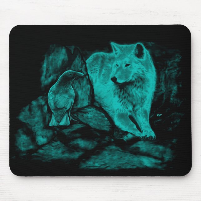 Wolf and Raven in the Night Mouse Pad (Front)