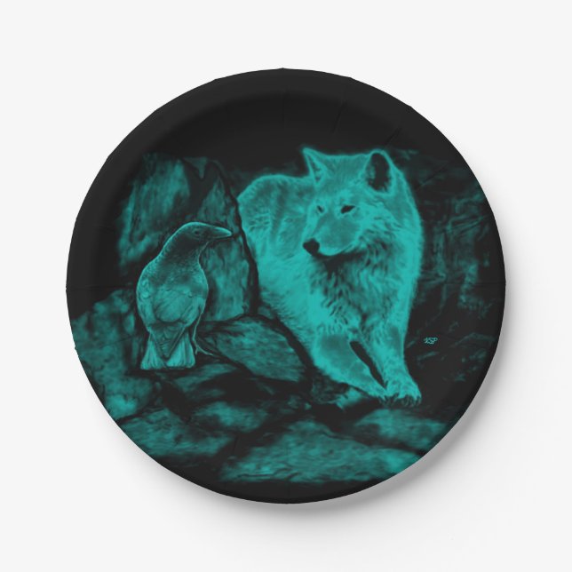 Wolf and Raven in the Night Paper Plate (Front)