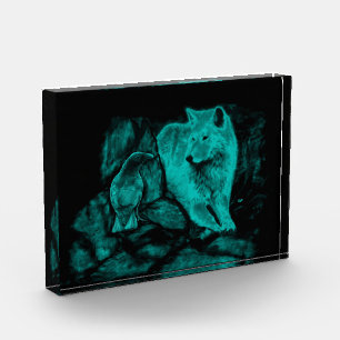 Wolf and Raven in the Night Photo Block