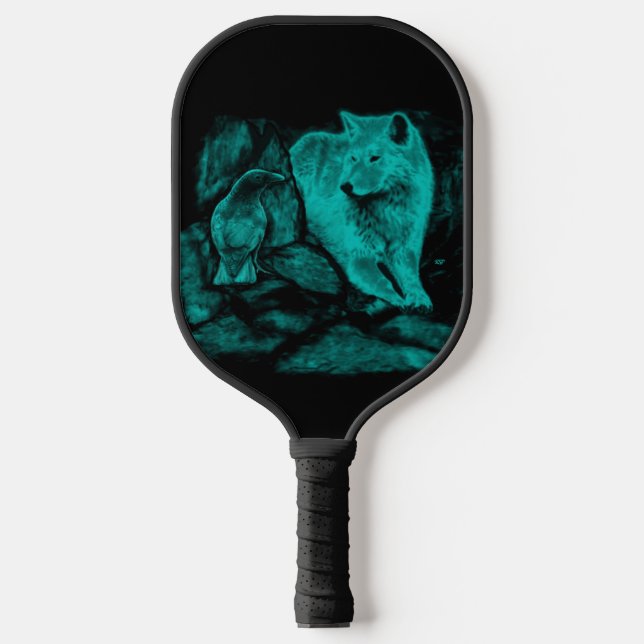 Wolf and Raven in the Night Pickleball Paddle (Front)