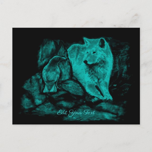 Wolf and Raven in the Night Postcard (Front)