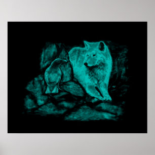 Wolf and Raven in the Night Poster