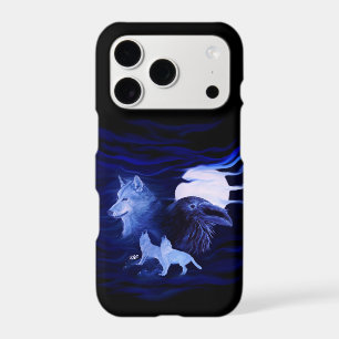 Wolf and Raven with full moon