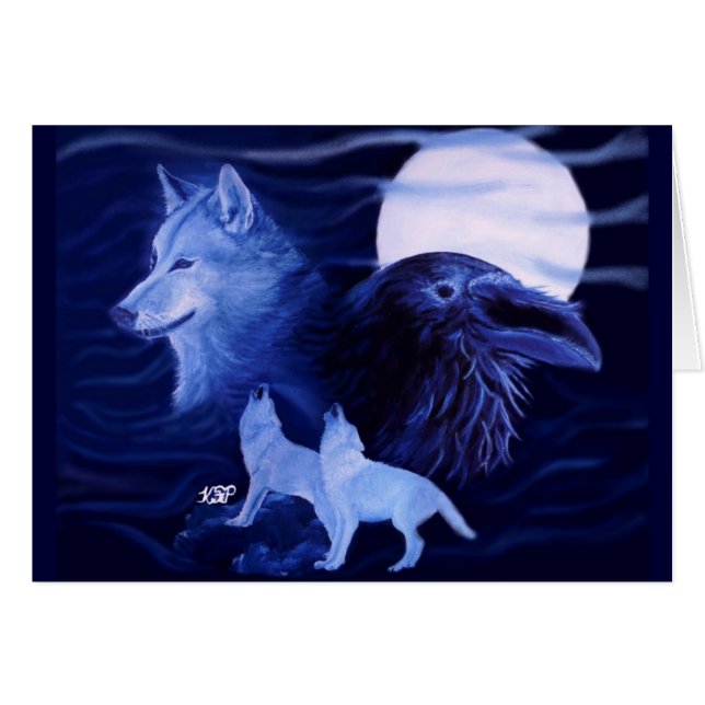 Wolf and Raven with full moon (Front Horizontal)