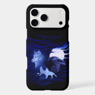 Wolf and Raven with full moon