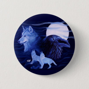 Wolf and Raven with full moon 6 Cm Round Badge