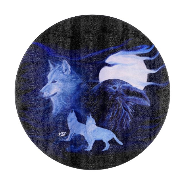 Wolf and Raven with full moon Cutting Board (Front)