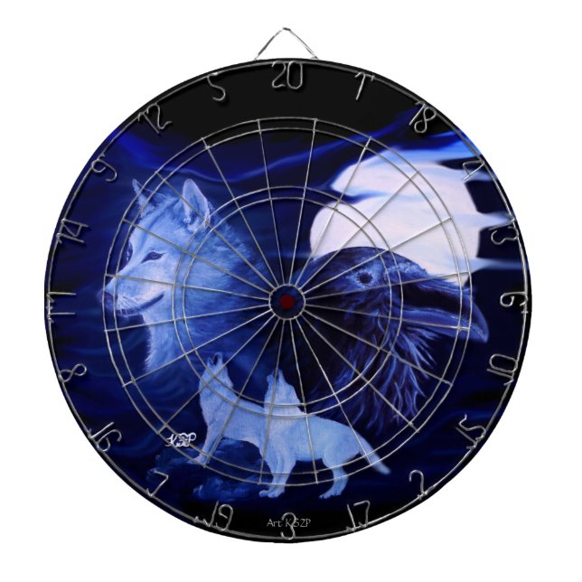 Wolf and Raven with full moon Dartboard (Front)