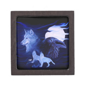 Wolf and Raven with full moon Jewellery Box