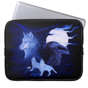 Wolf and Raven with full moon Laptop Sleeve
