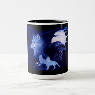 Wolf and Raven with full moon Mug