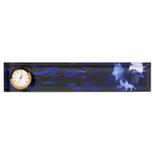 Wolf and Raven with full moon Nameplate