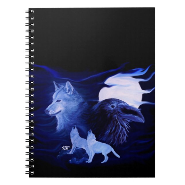 Wolf and Raven with full moon Notebook (Front)