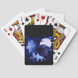Wolf and Raven with full moon Playing Cards