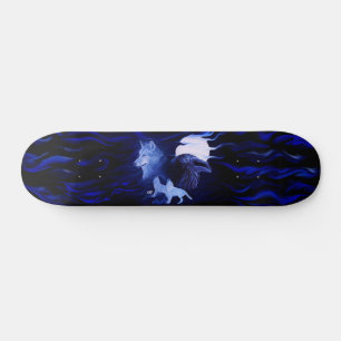 Wolf and Raven with full moon Skateboard