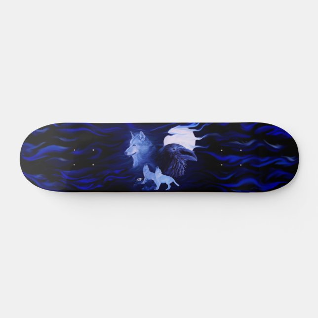 Wolf and Raven with full moon Skateboard (Horz)