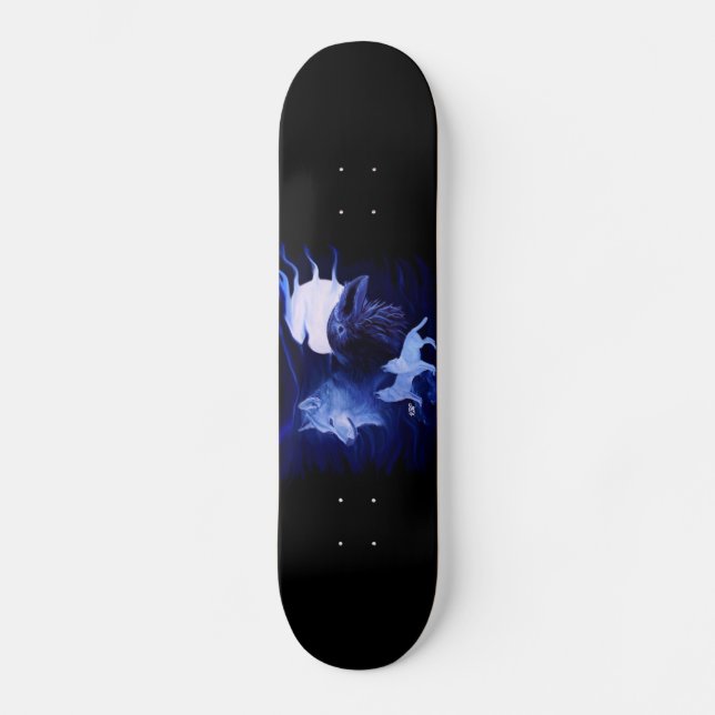 Wolf and Raven with full moon Skateboard (Front)