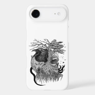 Wolf and Raven with Skull