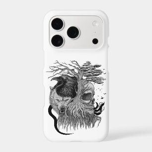 Wolf and Raven with Skull