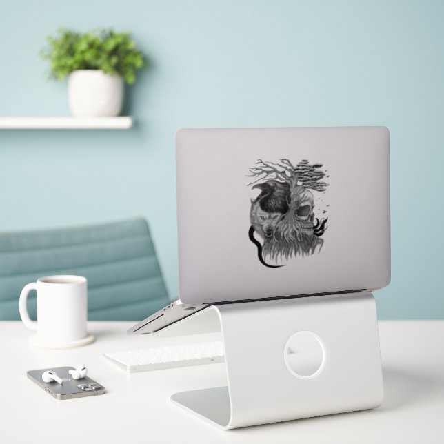 Wolf and Raven with Skull (Laptop On Desk)