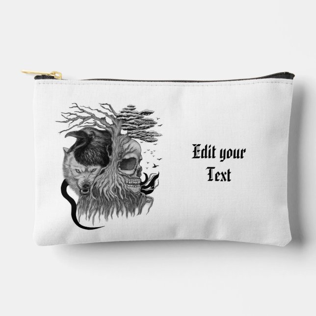Wolf and Raven with Skull Accessory Pouch (Front)
