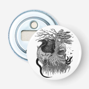 Wolf and Raven with Skull Bottle Opener