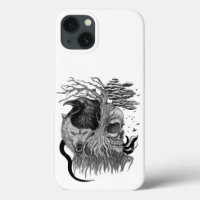 Wolf and Raven with Skull