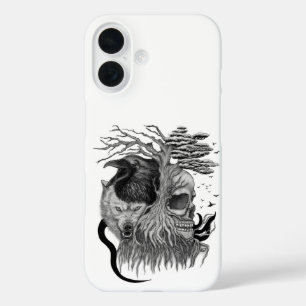 Wolf and Raven with Skull iPhone 16 Case