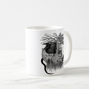 Wolf and Raven with Skull Coffee Mug