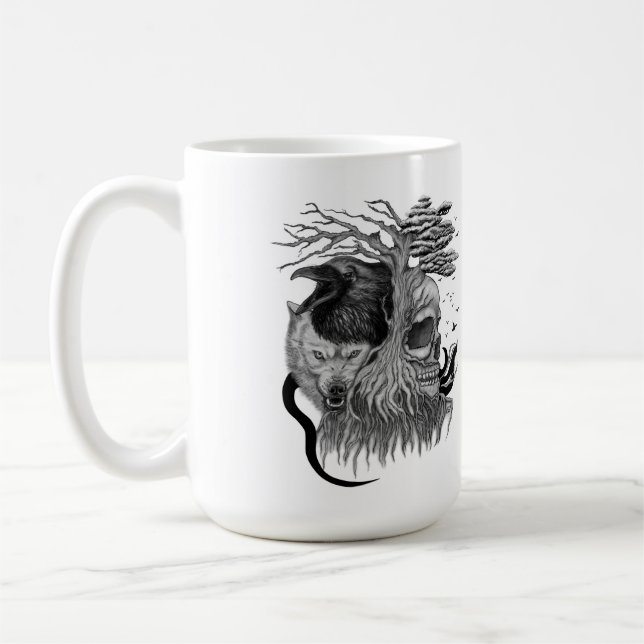 Wolf and Raven with Skull Coffee Mug (Left)