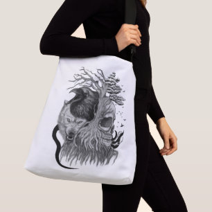 Wolf and Raven with Skull Crossbody Bag